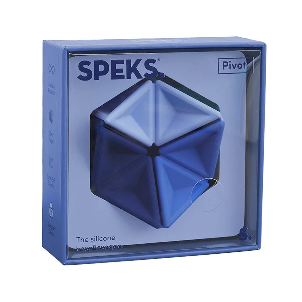Speks pivot silicone flexagon fidget toy blue